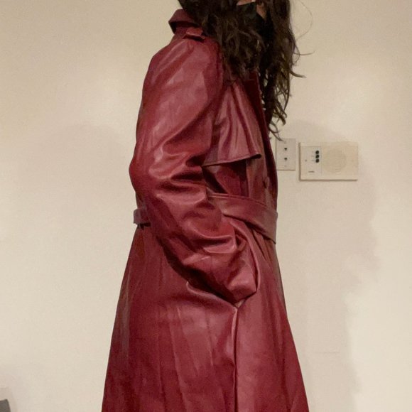 Hilary Macmillan Berry Faux Leather Long Trench Sloane Coat 1x - Picture 5 of 5